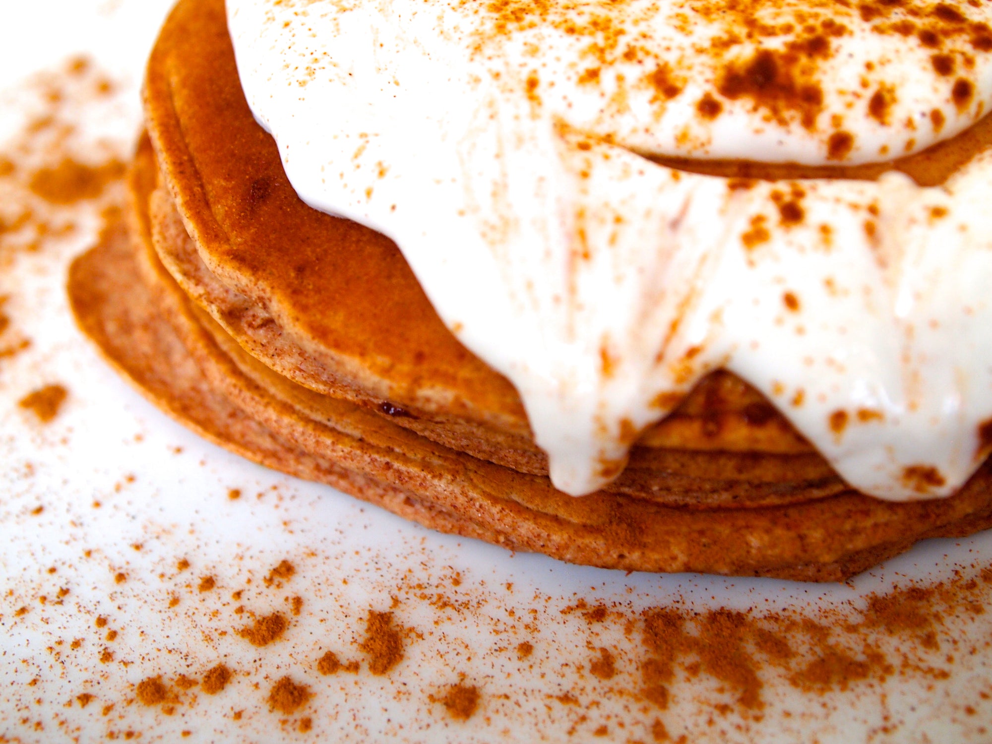 Cinnamon Roll Protein Pancakes with Healthy Icing