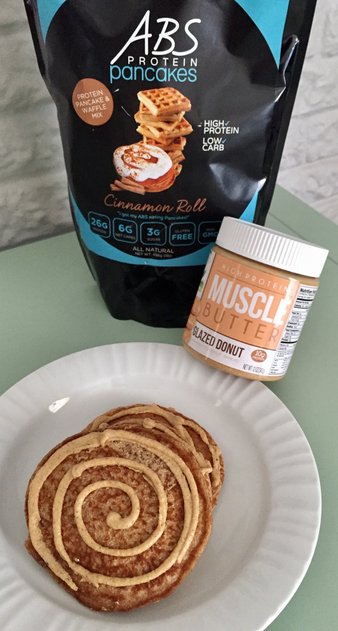 ABS & Muscle Butter Glazed Cinnamon Roll Protein Pancakes